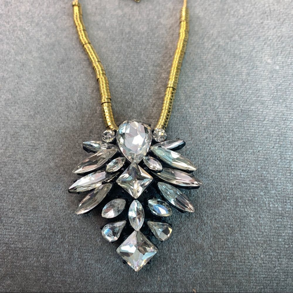 J.crew clear Crystal rhinestone gold-tone pendant necklace wedding prom